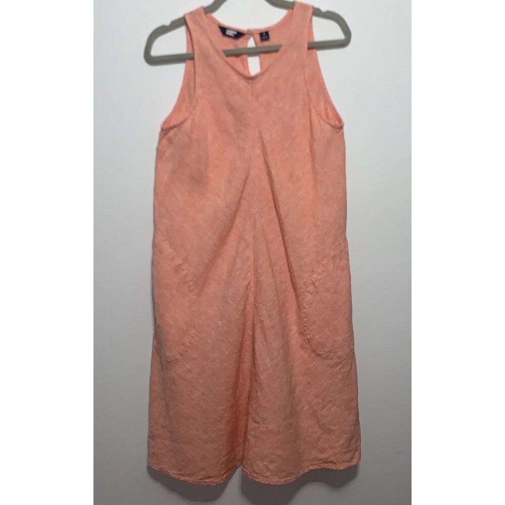 Lands' End Womens 100% Linen Coral Shift Dress Small Coastal Beachy Preppy Vacay